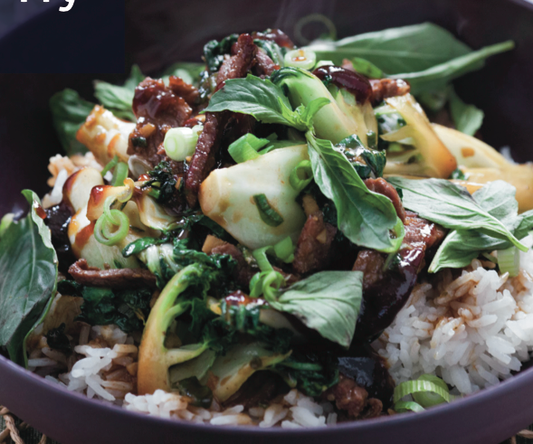 Ginger Tofu Stir Fry with Tatsoi and Jasmine Rice