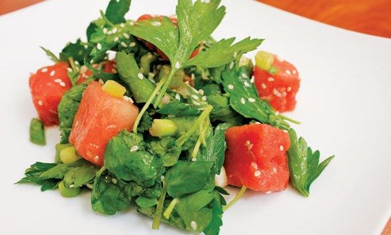 Watercress and Watermelon Salad with Ginger